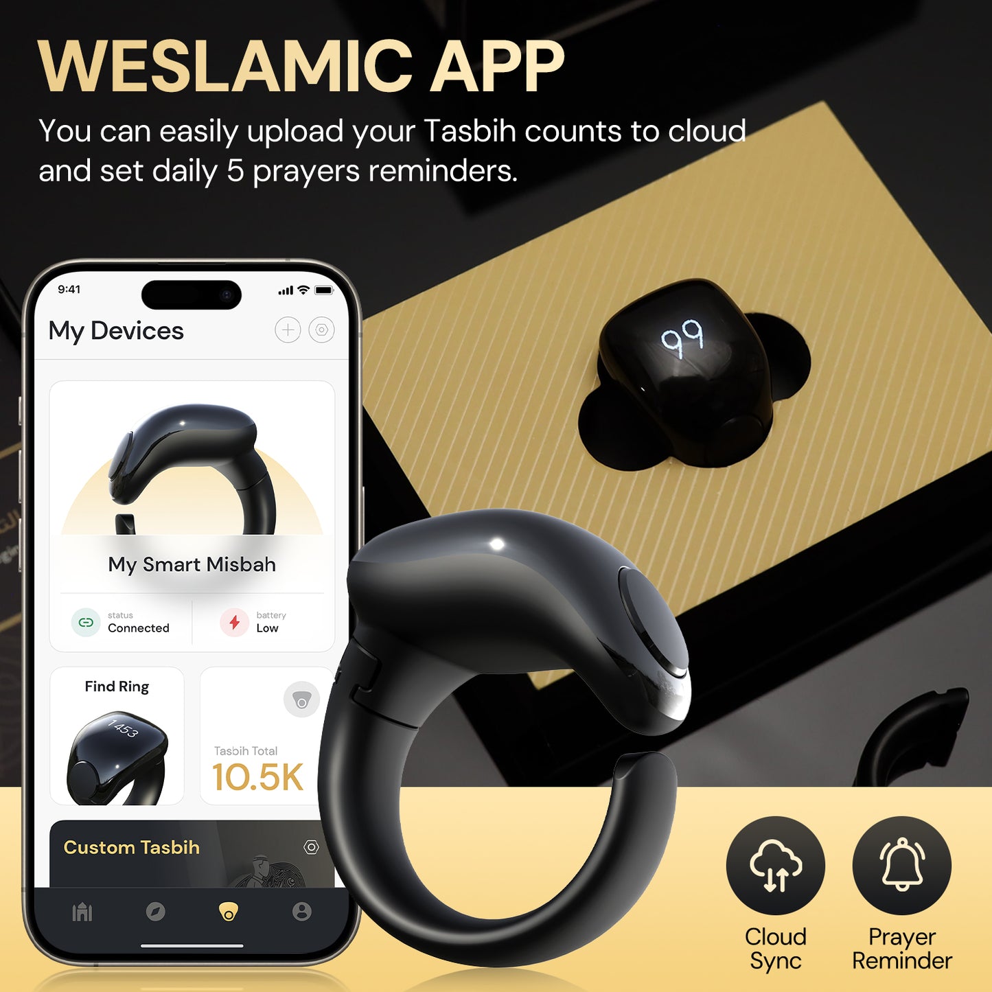 Zikr Ring Smart Tasbeeh Counter 丨Weslamic iTasbih Ring - Salam